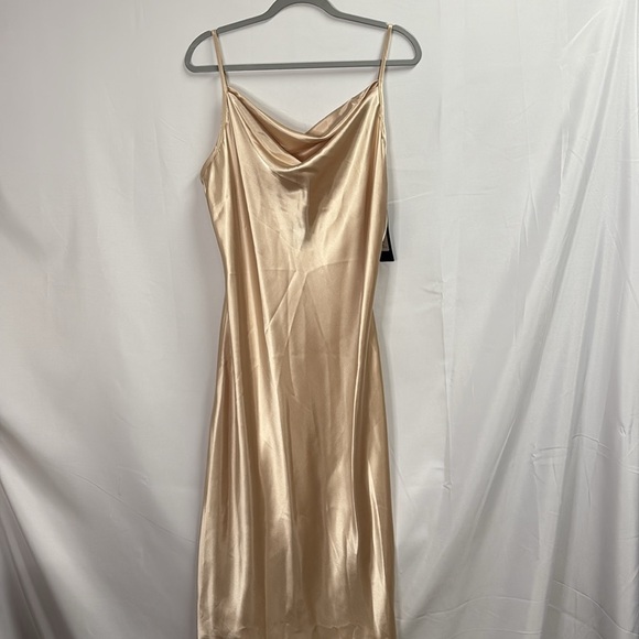 BEBE Satin Cowl Neck Midi Slip Dress Champagne Size XL NWT - Picture 4 of 8